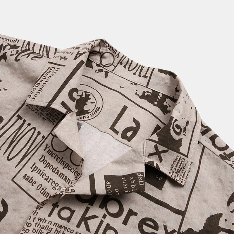 Fashion Casual Letter Printed Hawaiian Men's Shirt