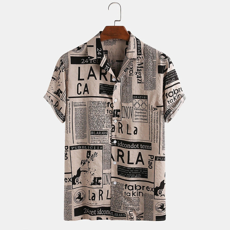 Fashion Casual Letter Printed Hawaiian Men's Shirt
