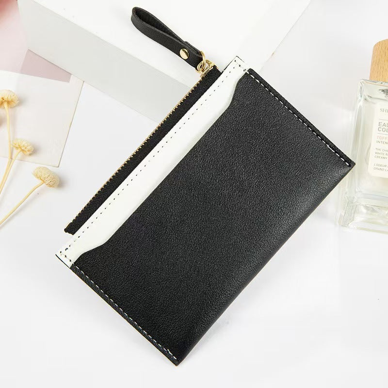 Women's Zipper Coin Purse PU Leather Stitching Contrast Color