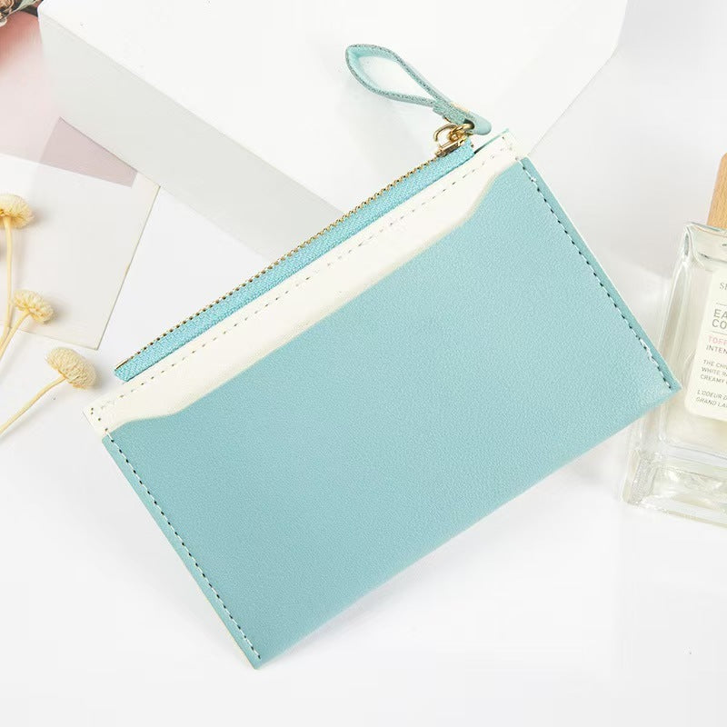 Women's Zipper Coin Purse PU Leather Stitching Contrast Color