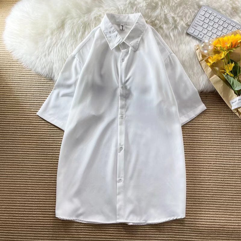Men's Shirt Summer Stand Collar Shirt Half Sleeve Shirt Men