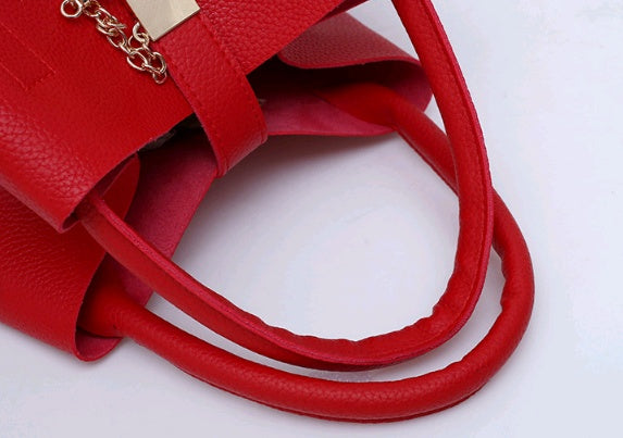 Women's bag shoulder bag thickening lychee pattern PU portable bucket bag women's mother Europe and America thick shoulder Messenger bag