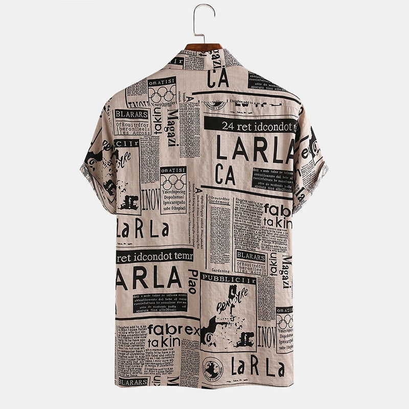Fashion Casual Letter Printed Hawaiian Men's Shirt