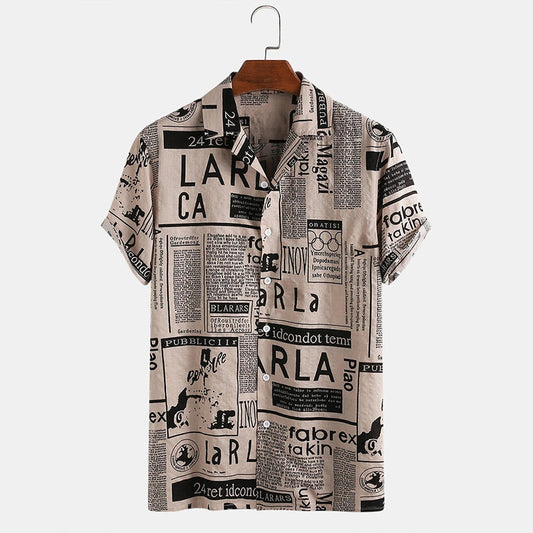 Fashion Casual Letter Printed Hawaiian Men's Shirt