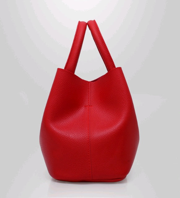 Women's bag shoulder bag thickening lychee pattern PU portable bucket bag women's mother Europe and America thick shoulder Messenger bag