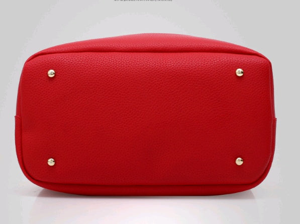 Women's bag shoulder bag thickening lychee pattern PU portable bucket bag women's mother Europe and America thick shoulder Messenger bag